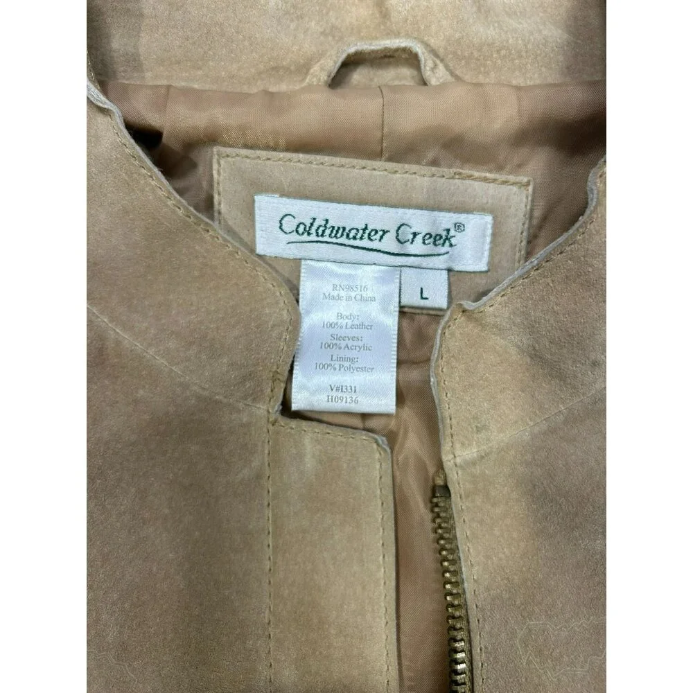 Coldwater Creek Women's Large Beige Faux Suede Jacket Knit Sleeves & Zip Closure - Picture 2 of 6